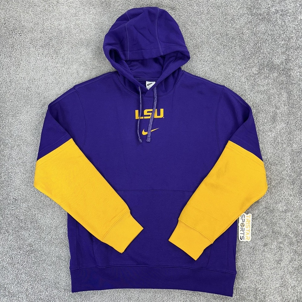 LSU Tigers Hoodie Mens Medium Purple Gold NCAA Football Nike On Field Sideline
